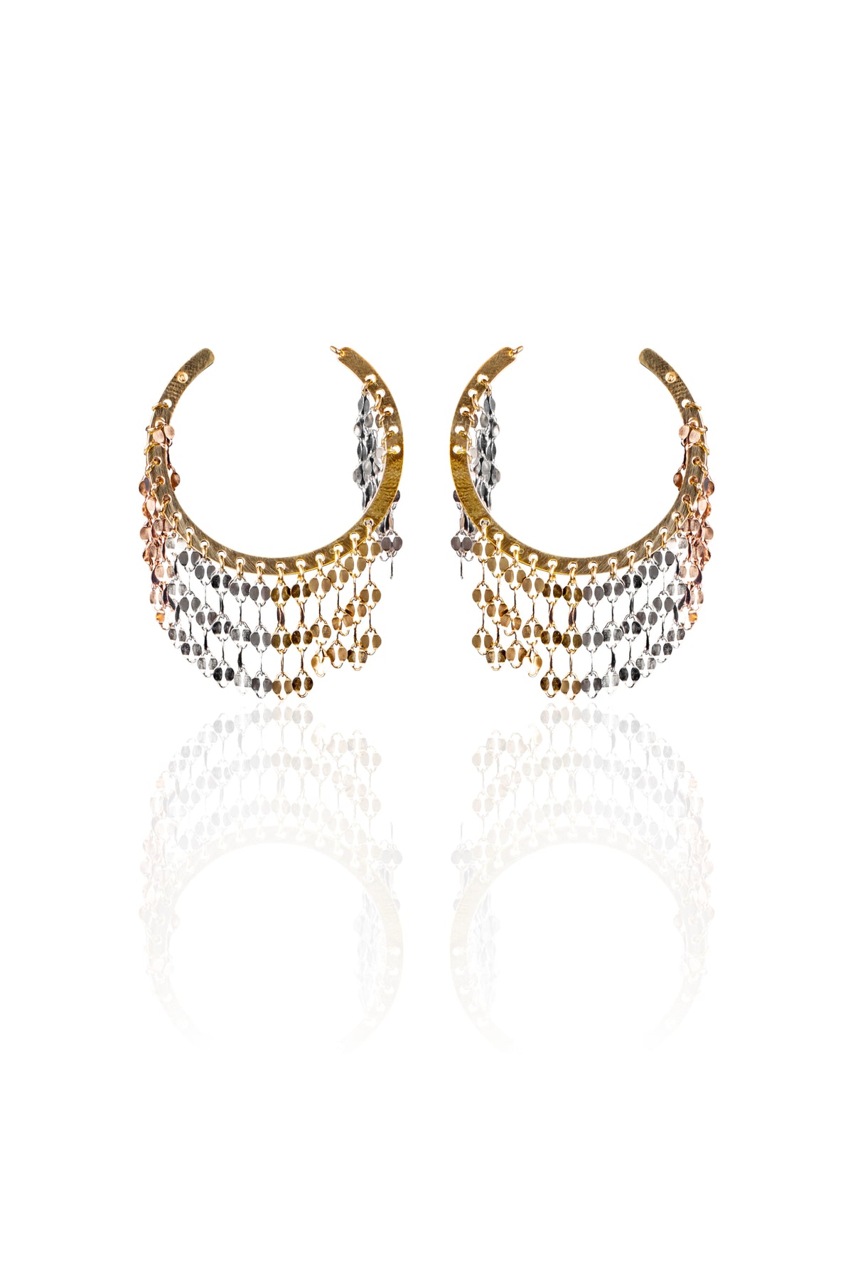 Tri-Tone Cascade Hoop Earrings