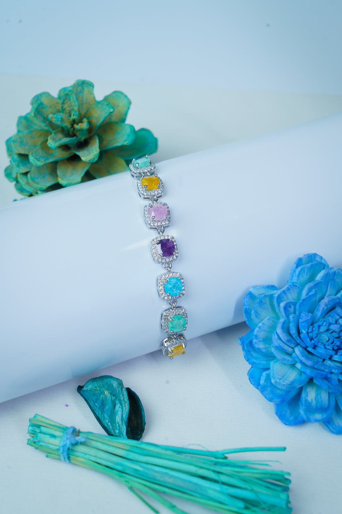 Multi-Colored Gemstone Silver Bracelet