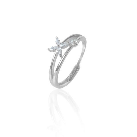 Butterfly and Zirconia Double Band Silver Ring by Silverio