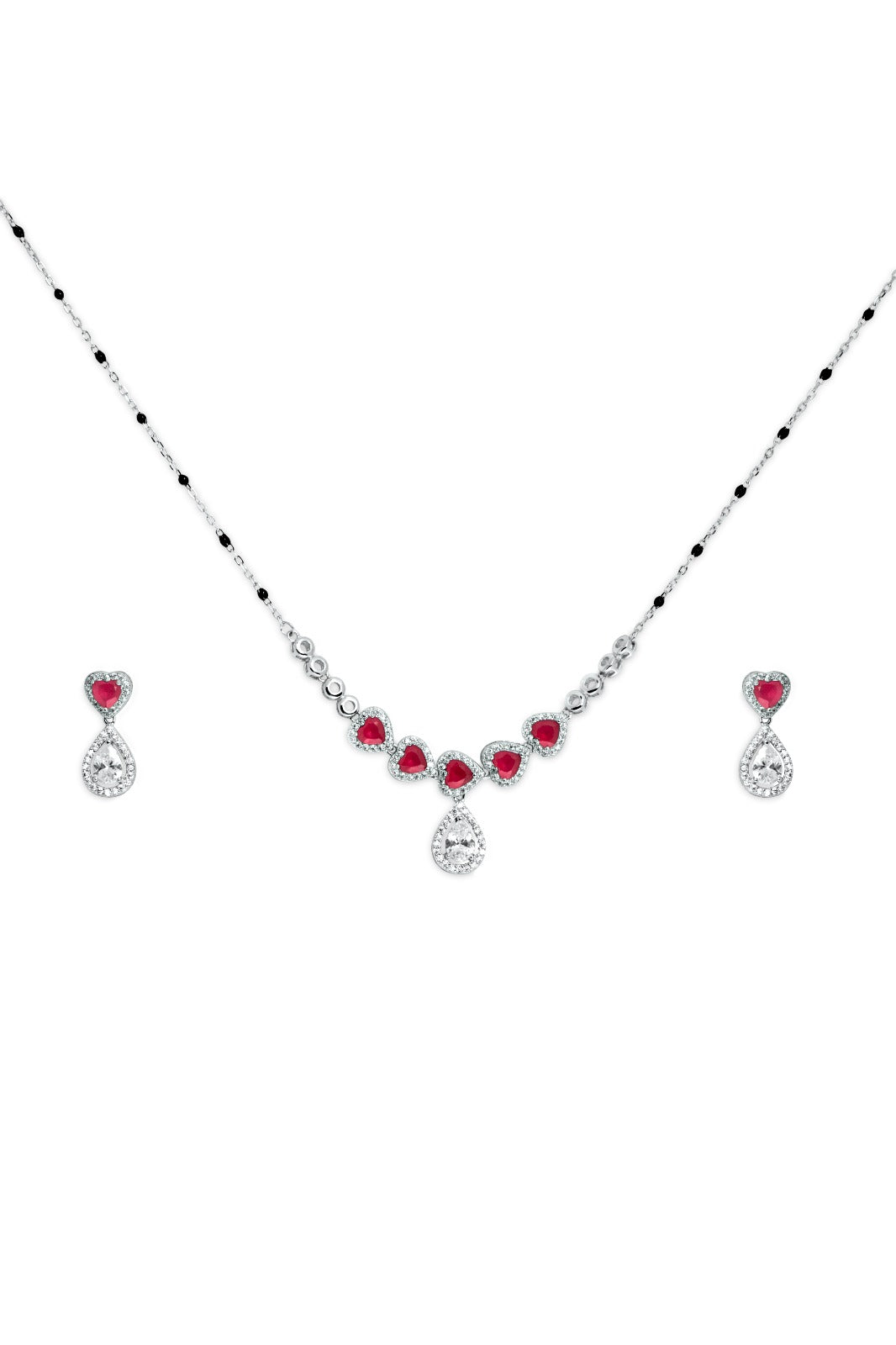 Silverio Red Heart Pattern Mangalsutra